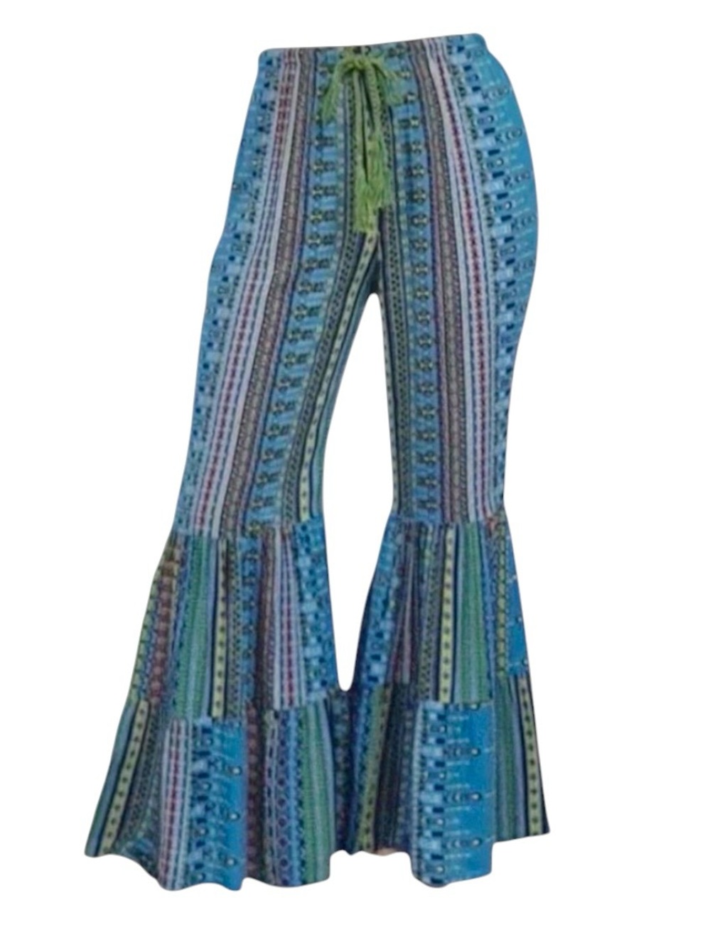 Lakhays Nepal Bohemian Aztec Tribal Mixed Print Flowy Wide Leg Flare Pants